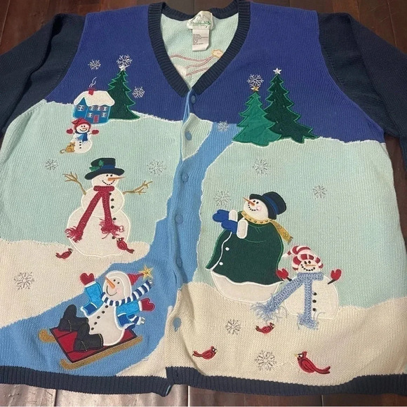 The Quacker Fatory Christmas Winter Cardigan Buttons Snowmen 3XL - Picture 2 of 10